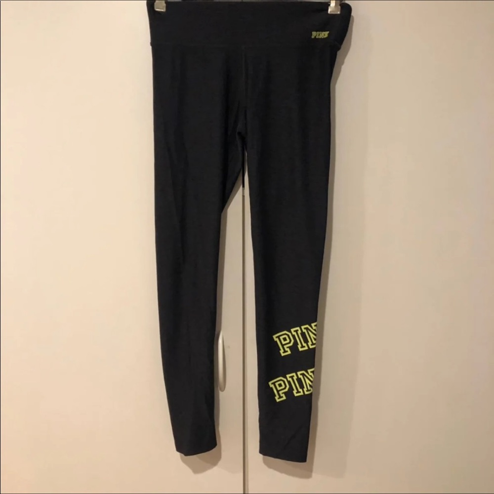 PINK Grey Leggings With Green Logo